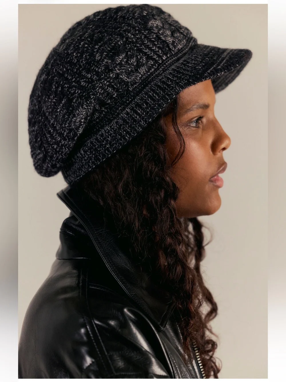 1473. FREE PEOPLE Loui Sweater Cadet Hat in Black NWT $48